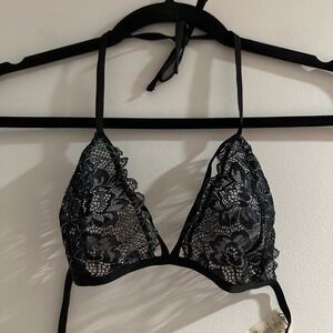Ultimi Bralette Womens S/M Black Excellent Metallic Floral Lace Halter Triangle
